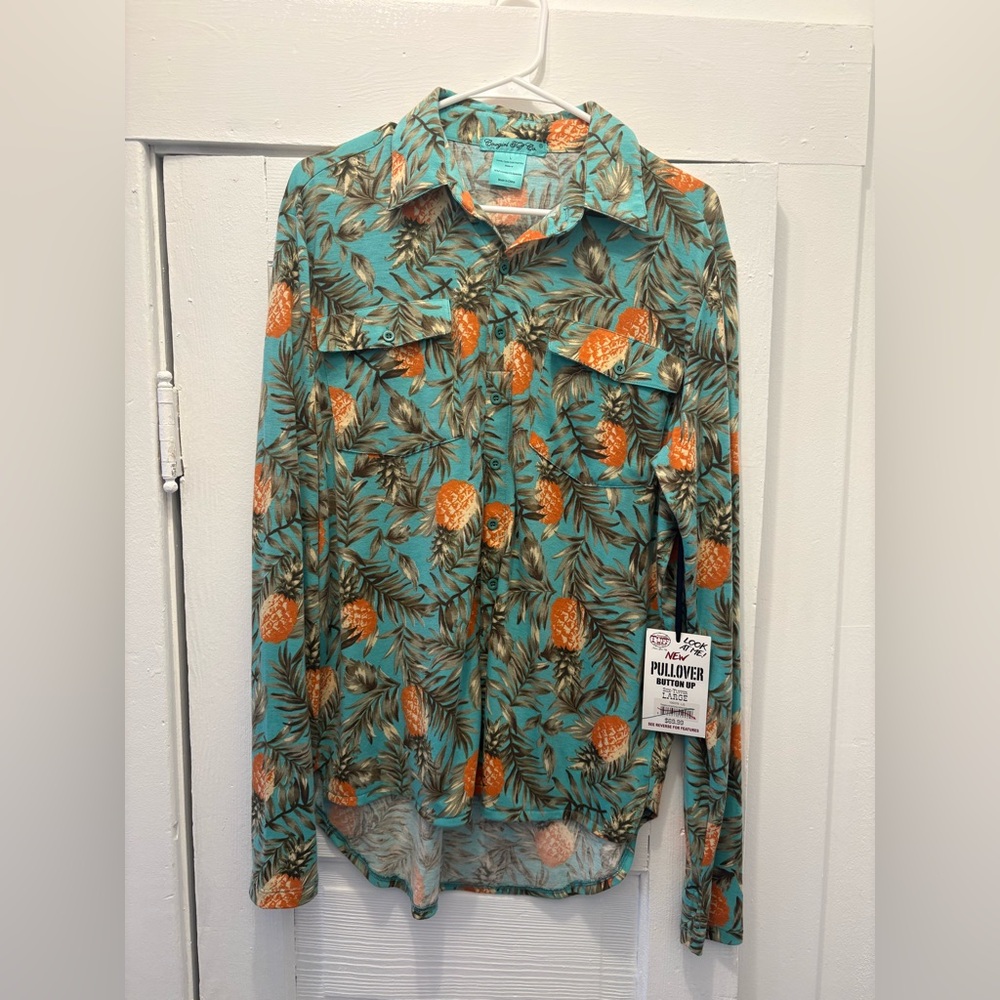 George Casual Button Down Shirt Green and Orange Floral